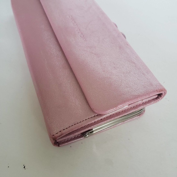 CHARLES JOURDAN Paris Leather Wallet Light Pink Sparkle Kisslock Cute Quality - Picture 10 of 11